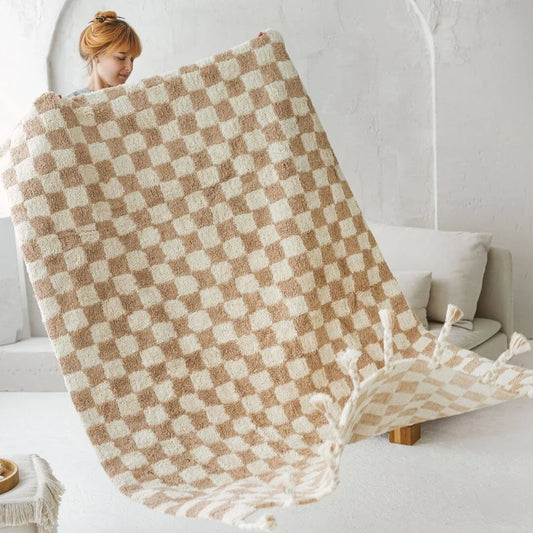 Fluffy Checkered Cotton Rug | Ayra