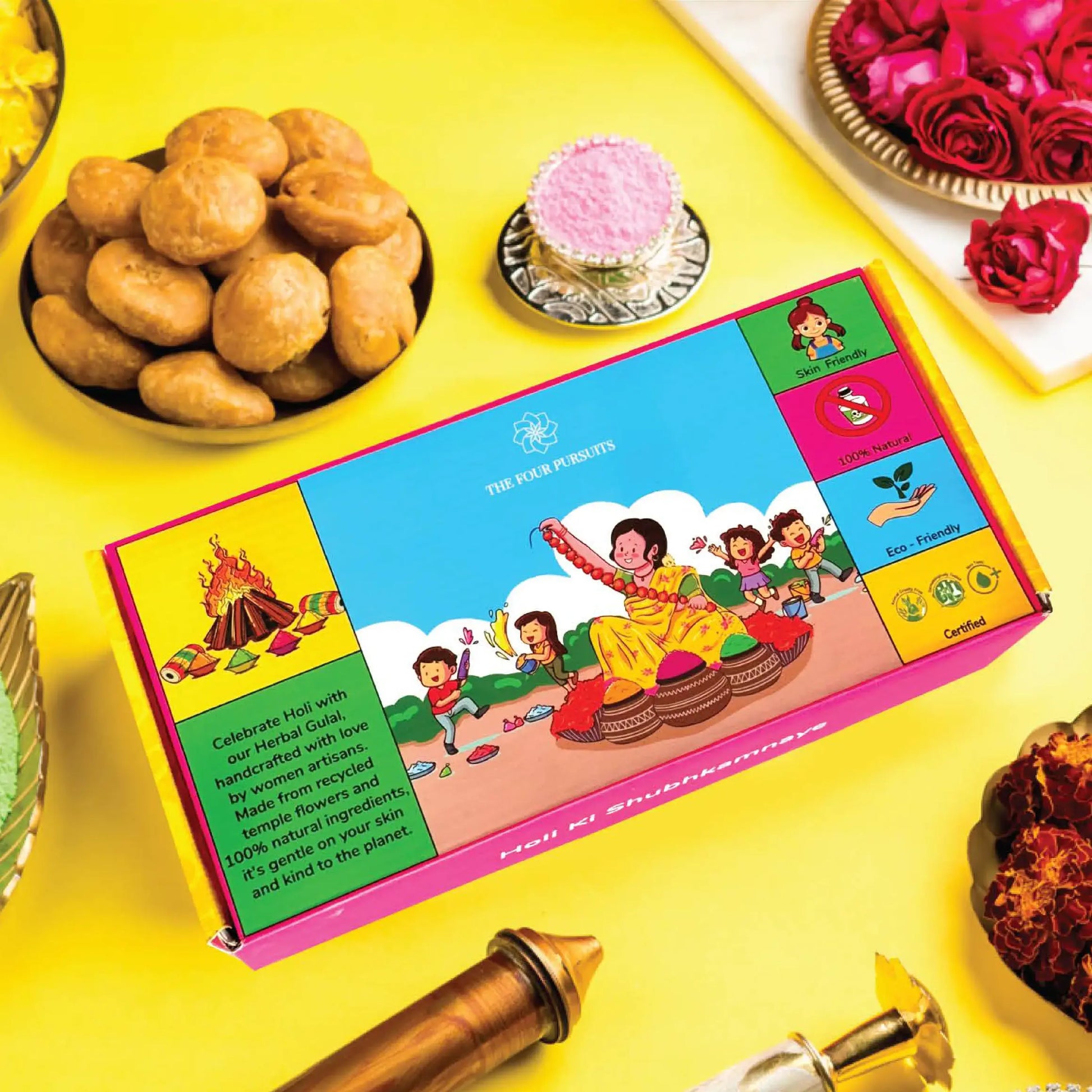 Complete Holi Gift Hamper with 4 Herbal Colors and Desi Thandai Mix - The Four Pursuits